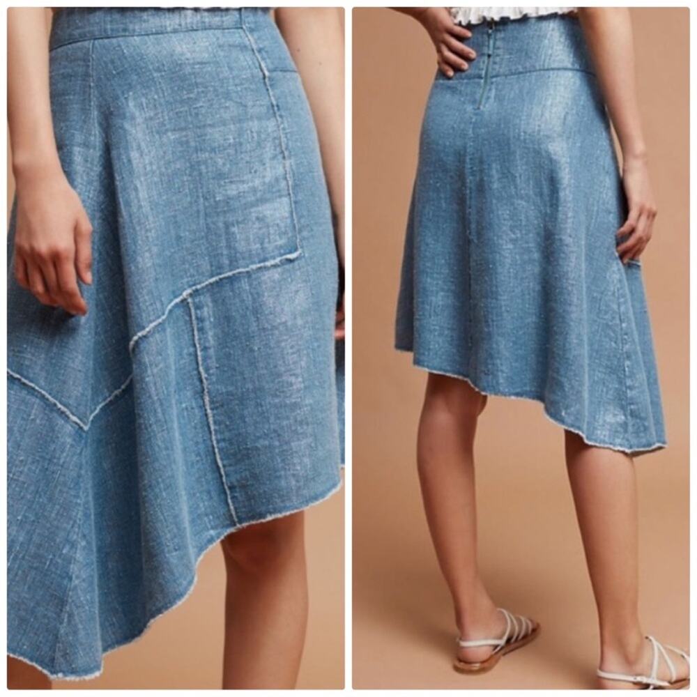 Anthropologie‎ Pilcro & the Letterpress Metallic Blue Asymmetrical Skirt Size 10